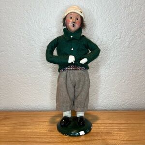 RARE Byers Choice Man Caroler 1991 Green Coat White Hat Plaid Brown Vest